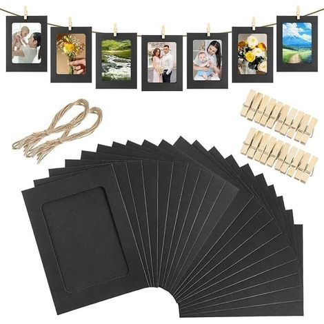 Lot de 20 cadres photo de 10 x 15 cm - Guirlande à suspendre avec 20 pinces en bois et 2 cordes de chanvre - Guirlande Mul STICKERS (1/5)