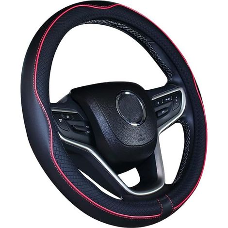 Couvre Volant de Voiture en Cuir Microfibre 15 Pouces (Noir Rouge) (1/5)