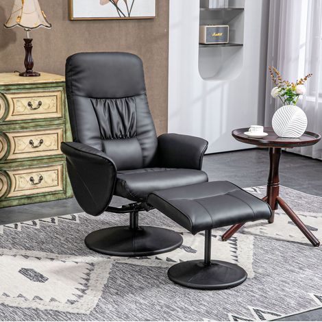 Sillón relax giratorio con reposapiés, respaldo reclinable, negro DESVIAE (1/5)