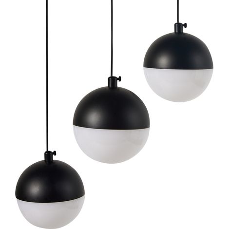 Lámpara colgante moderna 3 luces LED integradas pantalla redonda metal pintado vidrio negro Ankobra