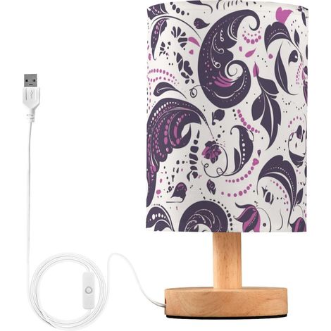Lampe de table chevet à motif cachemire violet foncé avec fond (1/5)