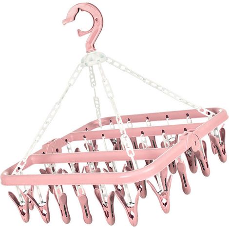 Étendoir à linge pliable à 32 pinces, rotation à 360°, avec verrouillage coupe-vent, rose C0NCQ (1/4)