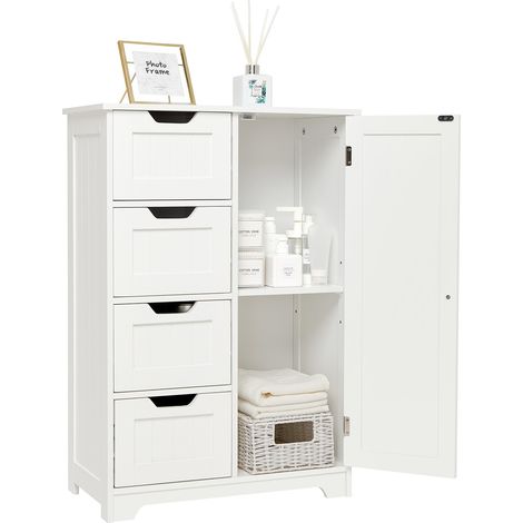 Mondeer – Meuble bas de salle de bain 4 tiroirs – Armoire avec étagère réglable – MDF écologique imperméable – Montage simplifié