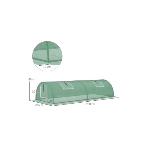 Mini serre tunnel verte en film PE résistant aux UV 200 x 80 x 45 cm avec fenêtre en maille pour jardin et potager (1/5)