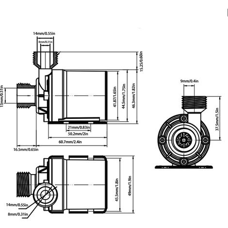 Ortviai Pompe à eau mini DC 24 V, étanche IP68, silencieuse, pour aquarium ou fontaine, axe en acier inoxydable, 38 W (1/4)