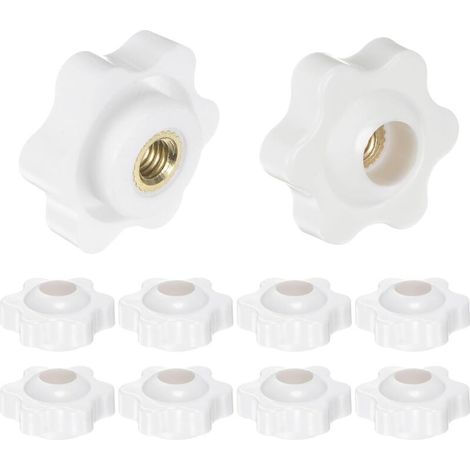 10 Stück Sternknöpfe, M5-Innengewinde, 25 mm, Kunststoffkopf, aufschraubbare Messing-Klemmgriffe mit Durchgangsbohrung, Gewindegriffe, weiß (1/5)