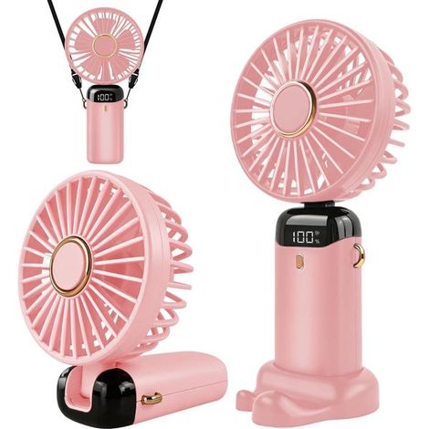 Ventilatore portatile,ricaricabile tramite USB,alimentato a batteria e con display a LED,esterni e viaggi (rosa) (1/2)