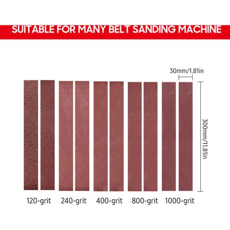 30 x 330 mm, 10 Packungen Schleifbänder (je 2 Stück der Körnungen 120, 240, 400, 800 und 1000), Aluminiumoxid-Schleifpapier – Crezuo