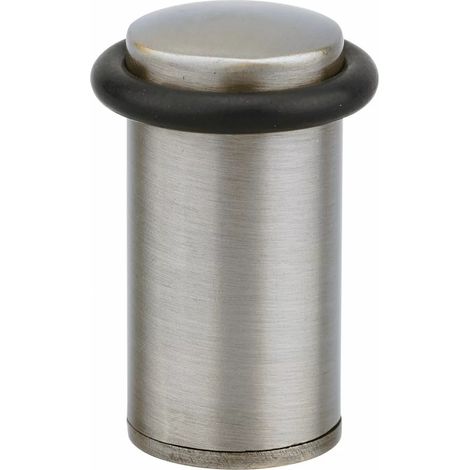 Thirard – Butoir à visser pour sol – Ø38x58mm – Bague en caoutchouc pour protection murale – Finition chrome satiné (1/2)