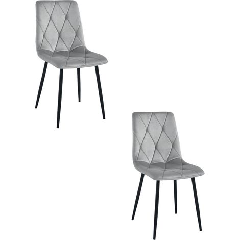LIBRA Stuhl – silbergrauer Samt / schwarze Beine x 2 (1/5)