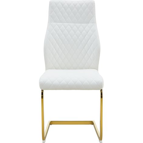 Sillas de comedor blancas con motivo acolchado de rombos, set de 2, estructura metálica dorada (1/5)