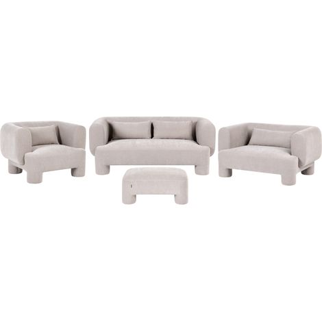 Conjunto de sala de estar otomana sofá sillón tapizado de tela con textura aterciopelada patas cilíndricas estilo orgánico beige oscuro Hogbo