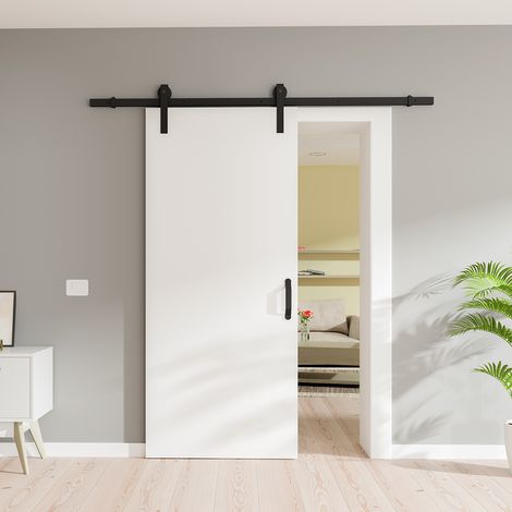 Holzschiebetür weiß 900 x 2060 Zimmertür Tür offene Schiene schwarz (1/6)