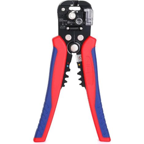 Pince à dénuder automatique 3 en - Pince multifonction de 20,3 cm pour dénuder les fils électriques, couper les câbles, sertir, rouge et bleu