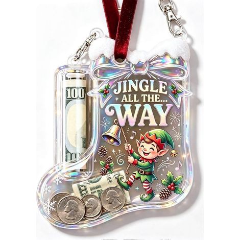 jePorte-monnaie en forme de chaussette de Noël en acrylique, ornement à suspendre pour les billets et les cadeaux, décoration amusante pour le sapin de Noël, ornement réutilisable pour ranger les pièc (1/4)