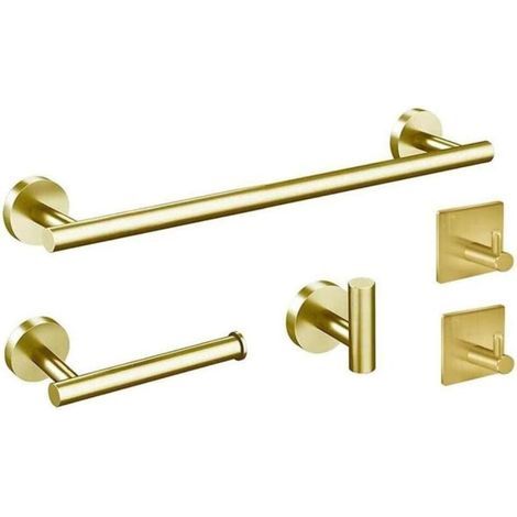 Badezimmer-Accessoire-Set aus gebürstetem Gold, Handtuchhalter, Bademantelhaken, Seifenschale, Handtuchring, Toilettenpapierhalter aus Edelstahl (Set)