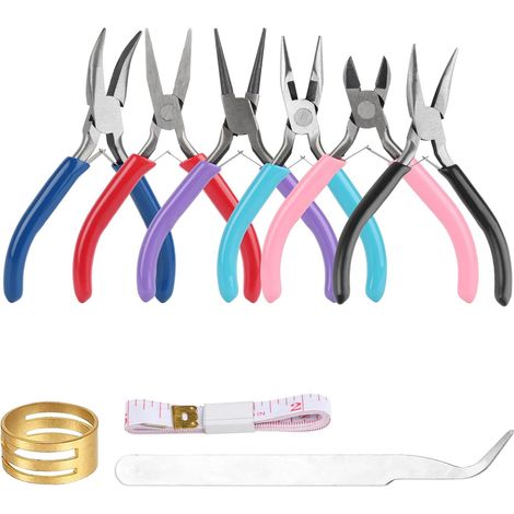 Pince à Bijoux, Trousse Outils de Fabrication pince Coupe-Fil et bec Courbé, Effilé ou Rond 6 Pièces - (1/5)