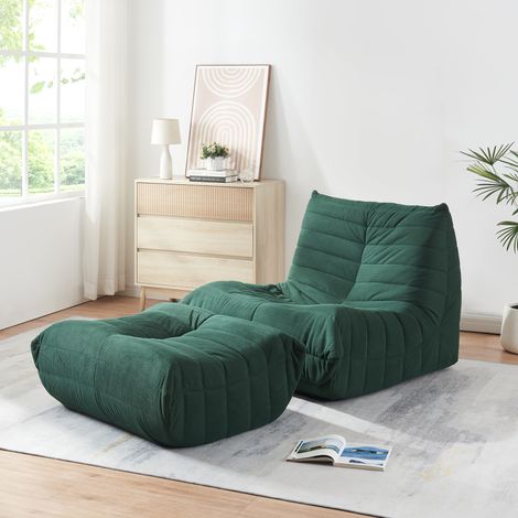 Sillón de suelo con reposapiés Kodsø Pana 75x90x100 cm - Verde [en.casa]