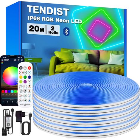 Ruban LED Neon, IP68 Ruban LED Exterieur Etanche Bluetooth avec Smart App et Télécommande, 24V Flexible Néon Bande Musique Sync pour Jardin, Balcon, Terrasse (2 10M) (1/5)