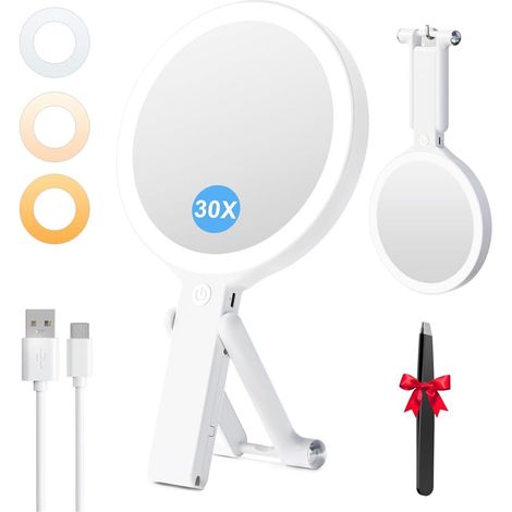 Miroir Grossissant Lumineux Double Face 30X/1X Rechargeable (1/5)