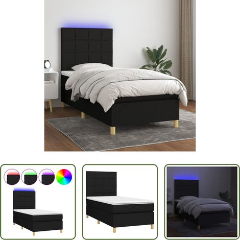 vidaXL LED-Leiste - Boxspringbett mit Matratze & LED Schwarz 80x200 cm Stoff (1/5)