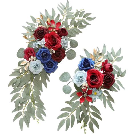 Guirlande Fleur Artificielle - Arché De Mariage - Feuillage Vert Et Fleurs Rouges - 60x40 cm Et 40x30 cm - 2 Pièces (1/5)