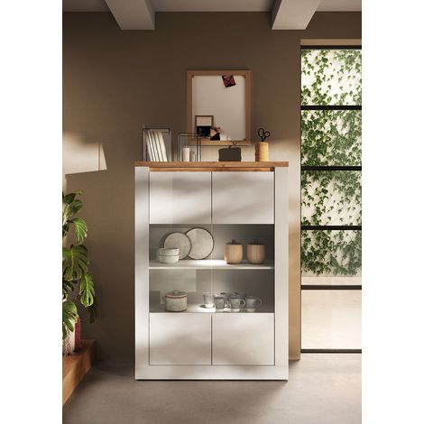 Vitrine contemporaine 117 cm blanc laqué brillant Isia (1/5)