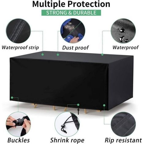 Housse de protection pour table de jardin imperméable anti-UV, housse protection meuble extérieur résistante 420D, noire, dimensions 150 x 90 x 80 cm (1/4)
