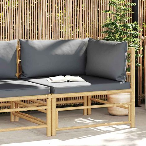 vidaXL Sofá de esquina para jardín de bambú con cojines gris oscuro (1/5)