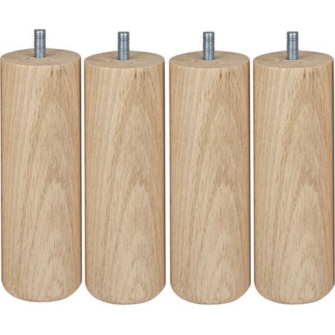 Set di 4 Gambe Cilindriche per Mobili 15 Cm - Faggio Grezzo Bianco/Beige Cime