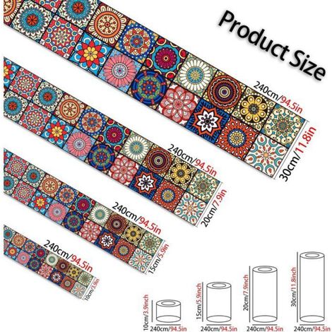 1 Rouleau Frise Murale 10cm x 240cm Autocollante PVC Imperméable Décoration Intérieure Salon Chambre Cuisine (1/5)