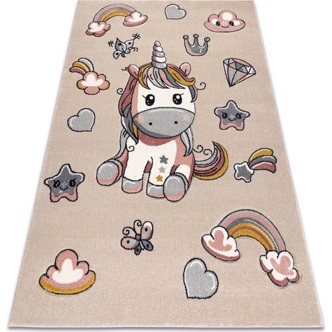 Tappeto KIDDO 6110 crème / bianco Unicorno, arcobaleno, pour enfants, sensoriel beige 80x150 cm (1/5)