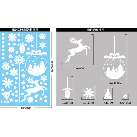 Autocollants blancs pour vitrines de Noël, guirlandes de Noël, flocons de neige, autocollants statiques, autocollants pour vitrines de traîneaux de rennes, décorations de Noël pour vitrines de magasin