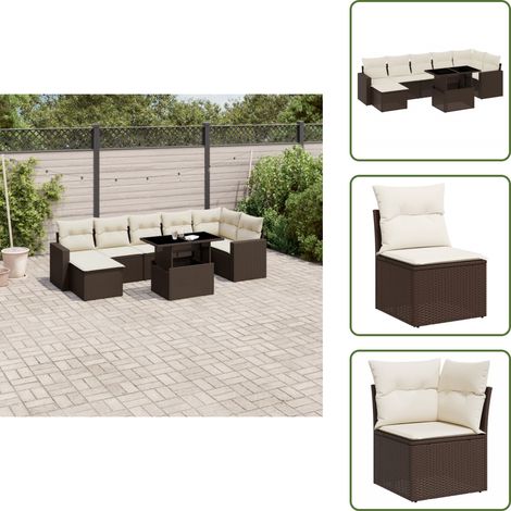8-tlg. Garten-Sofagarnitur mit Kissen Braun Poly Rattan - Gartenmöbel Set - Esszimmergarnitur - Outdoor Möbel - Lounge Set - Rattan Gartenmöbel (1/5)