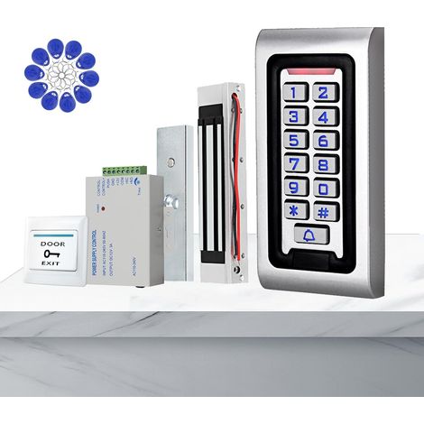 Kit de système de contrôle d'accès Étanche avec clavier de contrôle, serrure magnétique électrique 180KG/350lbs, bouton de sortie de porte, pour système d'entrée à porte unique (1/5)