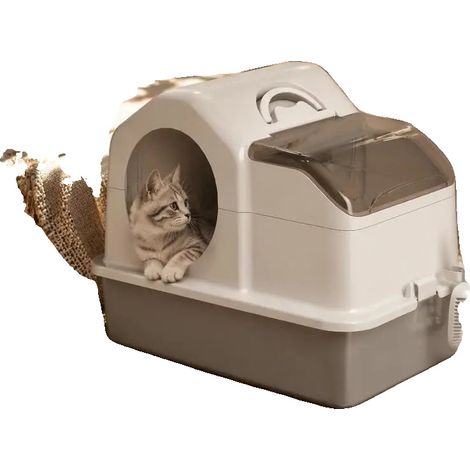 Bac à litière pour chat, Design compact, Entretien facile, vert armée (1/2)