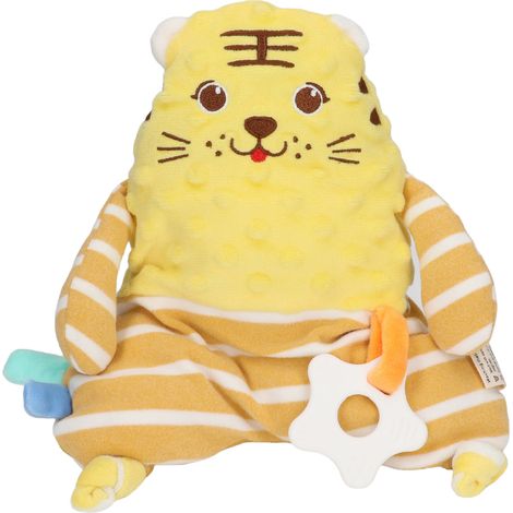 Couverture de sécurité pour bébé, peluche apaisante, ultra douce, avec clochette et anneaux de dentition pour nourrissons. (1/5)