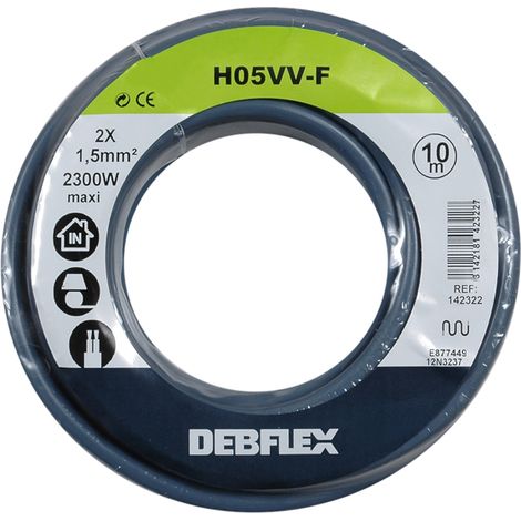 Debflex – Câble électrique HO5VV-F 2x1,5 mm² 10m gris – Pour installations électriques domestiques – 142322