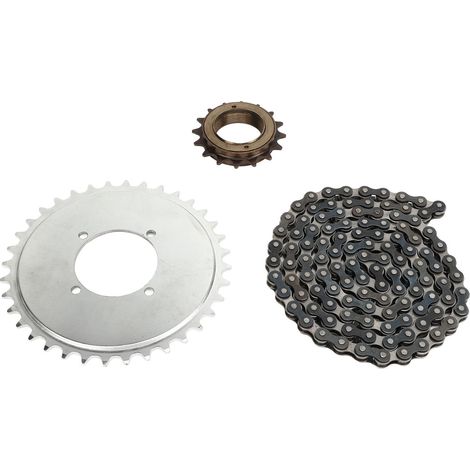 Kit chaîne et pignon de transmission 114 maillons, pignon 410, pignon 16 dents pour scooters, motos et vélos. (1/5)