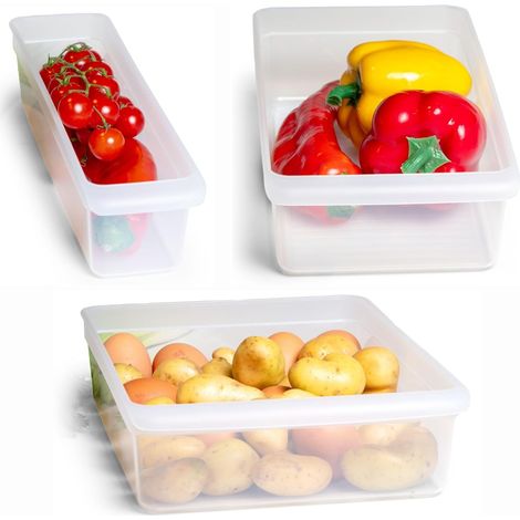Novaliv Réfrigérateur Ensemble de 3 Organisateurs Réfrigérateur Petit + Moyen + Grand Sans BPA Organisation de Cuisine Organisateur de Cuisine