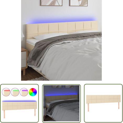 The Living Store Tête de lit à LED Crème 160x5x78/88 cm Tissu - Tête De Lit Led - Tête De Lit Moderne - Tête De Lit Crème - Éclairage Led - Support Lombaire (1/5)