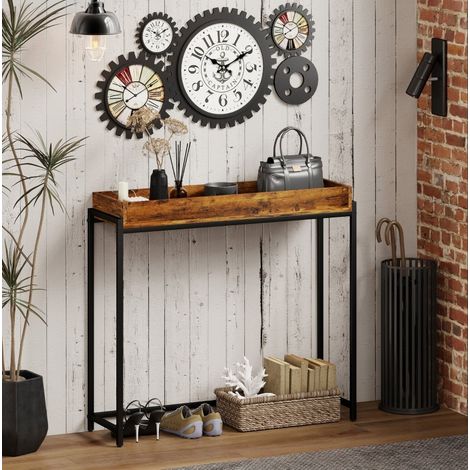 Console d'entrée 100x30x91 cm brun rustique en bois avec bords de sécurité et pieds réglables (1/5)