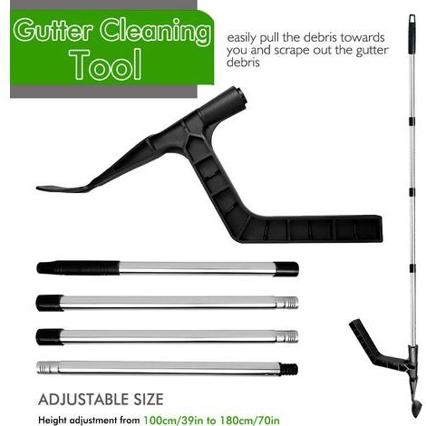 Outil de nettoyage de gouttière de 180 cm, nettoyeur de gouttière télescopique avec manche en 4 parties, grattoir pour enlever les feuilles et les débris. (1/5)