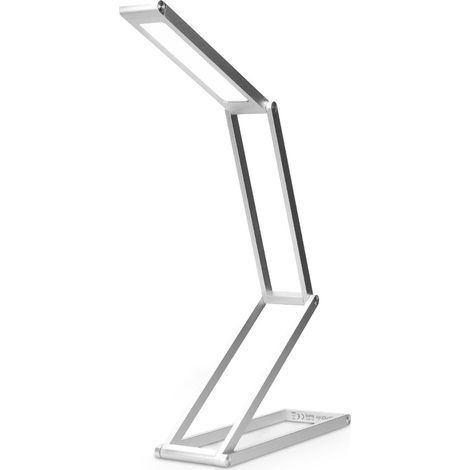 LED-Schreibtischlampe – Faltbare, kabellose Aluminiumleuchte mit Micro-USB-Anschluss und abnehmbarem Haken – Wohnzimmer-Nachttischleuchte – Silber (1/4)