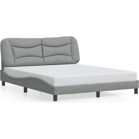 Lit double Lit adulte Cadre de lit sans matelas Hvar gris clair 160x200 cm tissu (1/5)