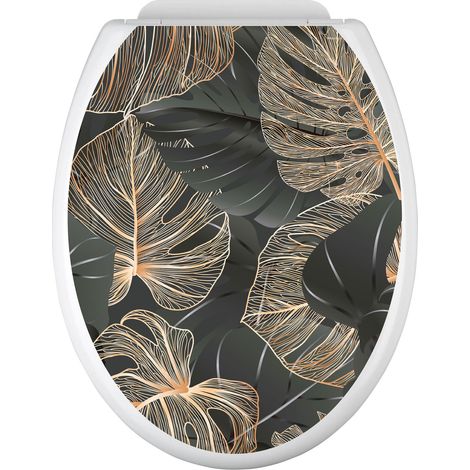 Stickers Abattant WC - Feuilles tropicales - 35x43 cm - Adhésif BRILLANT (1/2)