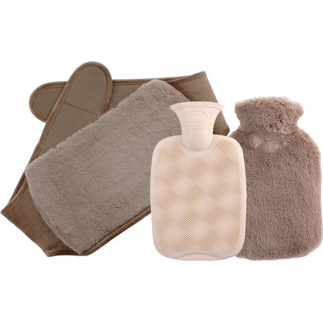 Beauvie-Bouillotte 3 en 1 - Bouteille de 1 litre - Avec housse douce en peluche et ceinture - Bouillotte avec ceinture extensible - Remplissable d'eau - Peut être utilisée pour réchauffer les mains, l (1/5)