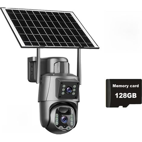 Caméra Solaire 4G/WiFi, Double Objectif, écran, 6 MP, 4K, Batterie Faible consommation, IP, détection PIR, sécurité CCTV(4G Camera 128GB Card) (1/5)