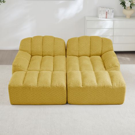 Modulares Ecksofa 210x165x79 cm Gelb aus granuliertem Fleece mit Ottomane und rutschfester Verbindung (1/5)