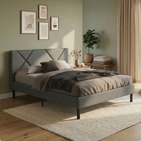 Cama doble Calitri, somier para dormitorio, ropa de cama de la marca Bedroom, soporte para colchón, apto para colchón de 140 x 190 cm, color gris (1/5)